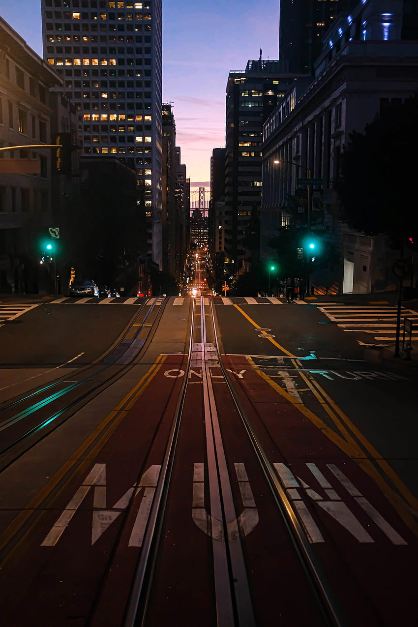Cities, Building, Road, Night City, Rails HD phone wallpaper