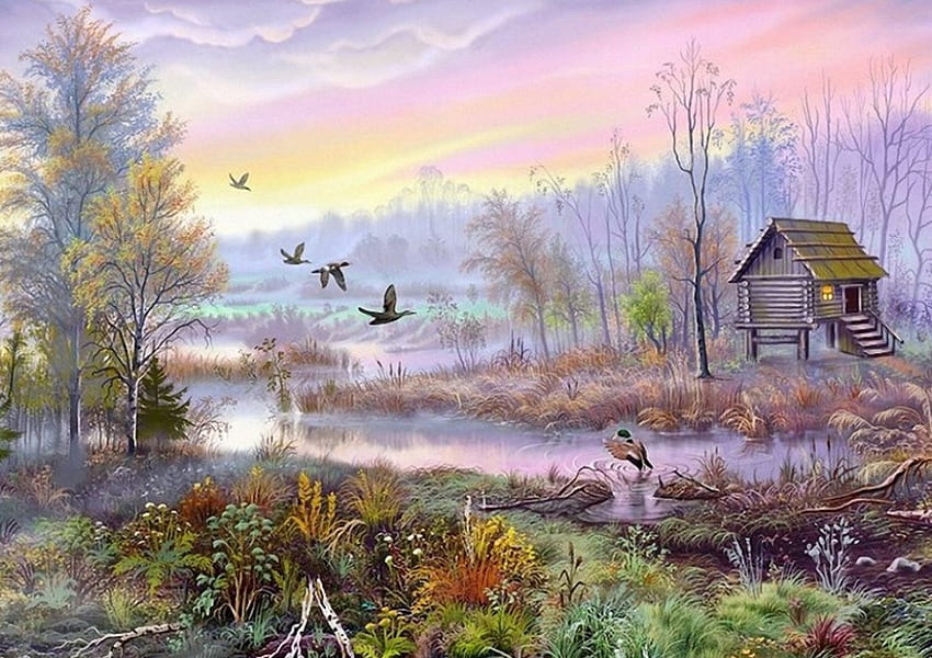 Oleh Victor Tsyganov, lukisan, seni, victor tsyganov, alam, pohon Wallpaper HD