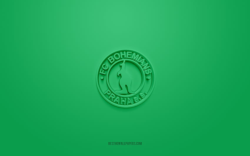 Bohemians 1905, 독창적인 3D 로고, 녹색 배경, 체코 퍼스트 리그, 3d 엠블럼, 체코 축구 클럽, 프라하, 체코 공화국, 3d 아트, 축구, Bohemians 1905 3d 로고 HD 월페이퍼