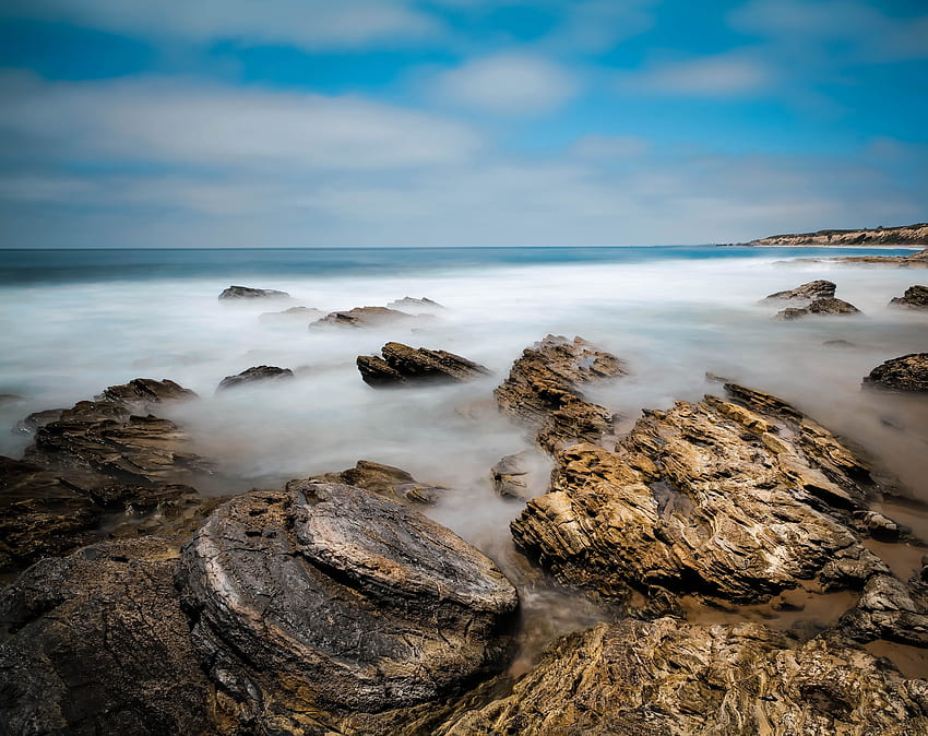 Coast, rocks, smog, seascape HD wallpaper