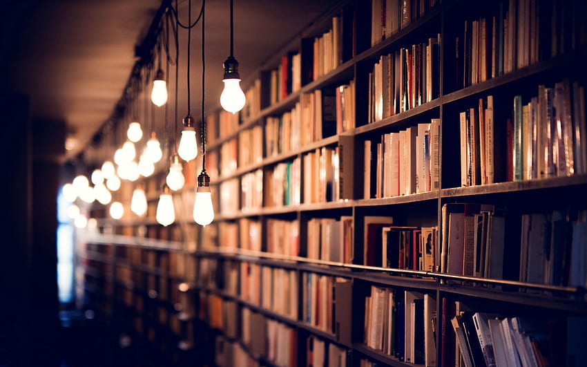 książki, biblioteka, półki, oświetlenie, estetyka biblioteki Tapeta HD