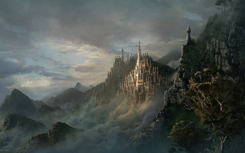 Fantasie, Berge, Stadt, Schleuse, Nebel HD-Hintergrundbild