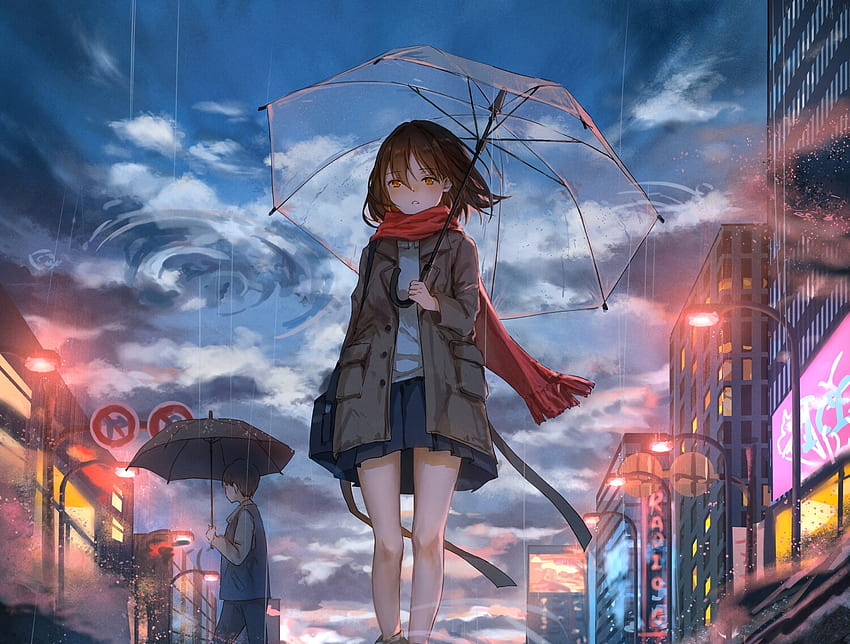 Mädchen mit Regenschirm, Regen, Anime, Original HD-Hintergrundbild