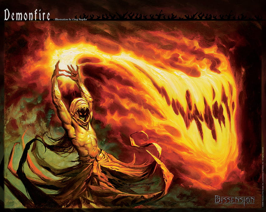 Demon Fire, power, cards, firemagic the gathering, magician, card game HD wallpaper