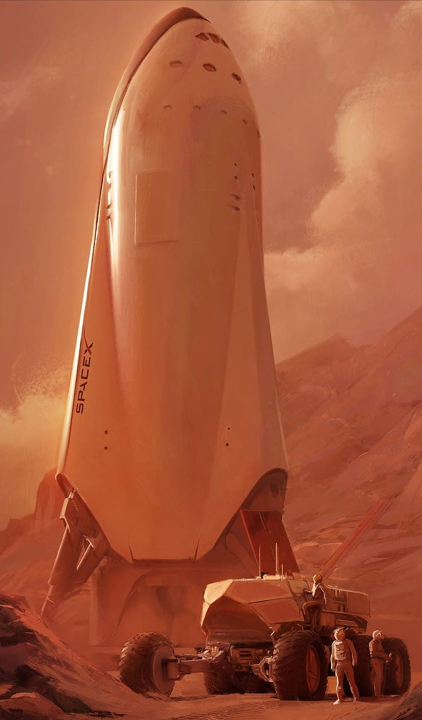 SpaceX spaceship on Mars by Alexandra Hodgson. Spaceship concept, Space phone , Space crafts, Spacex Starship HD phone wallpaper