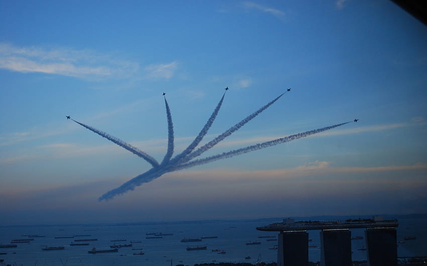 Singapore National Rehersal, militaire, navires, avions, manœuvres, exercice, océan Fond d'écran HD