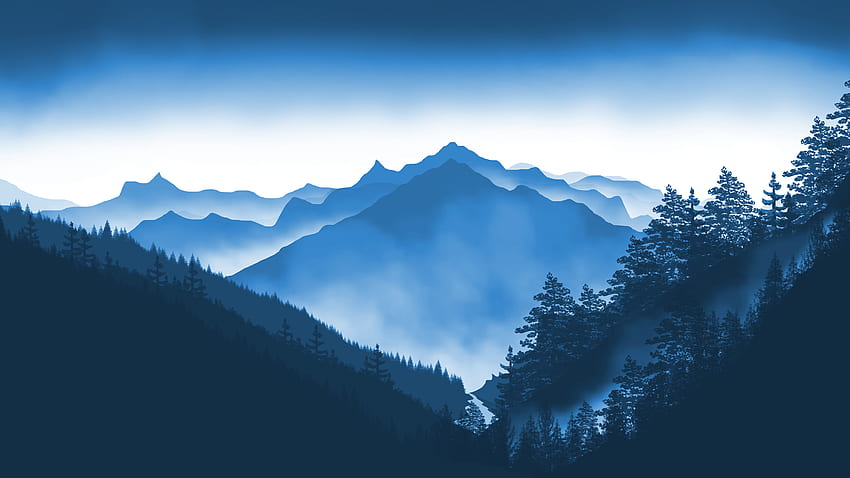 Mountains, mist, horizon, sunrise, nature HD wallpaper