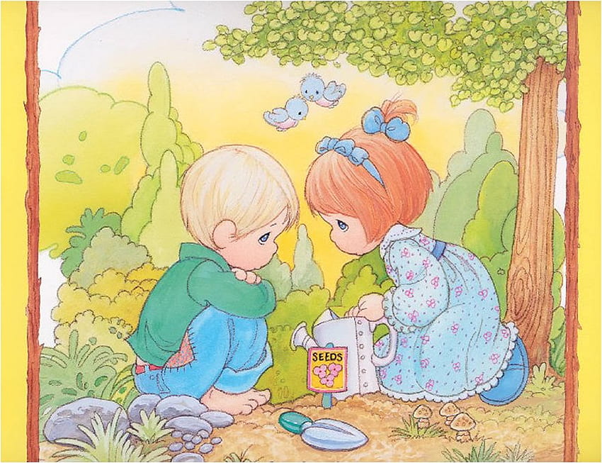 7 precious moments, sweet, children, boy, cute, precious moments, tree HD wallpaper