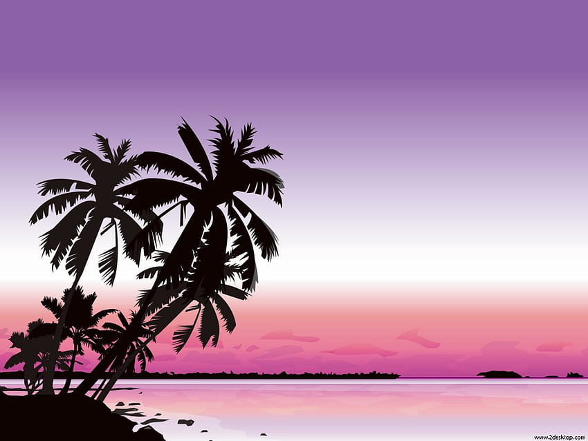 太陽の下で楽しむ、紫、ピンク、白、ヤシの木、ビーチ 高画質の壁紙