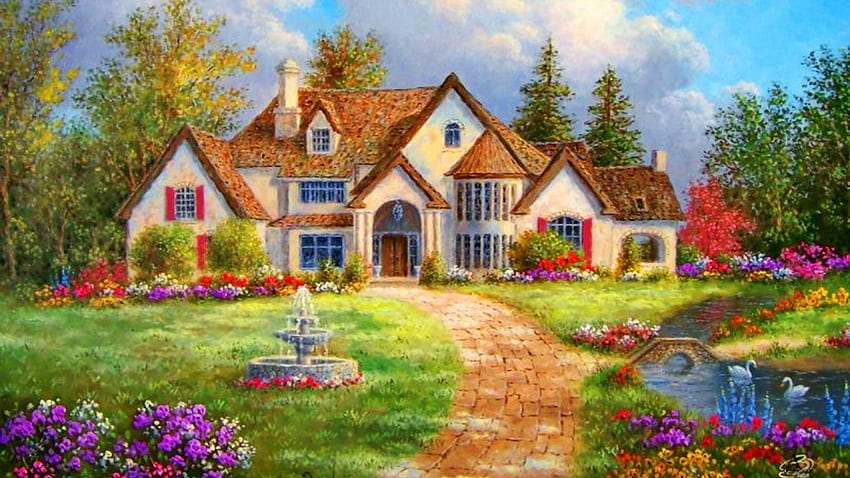 manor brooke, natur, garden, country, house HD wallpaper
