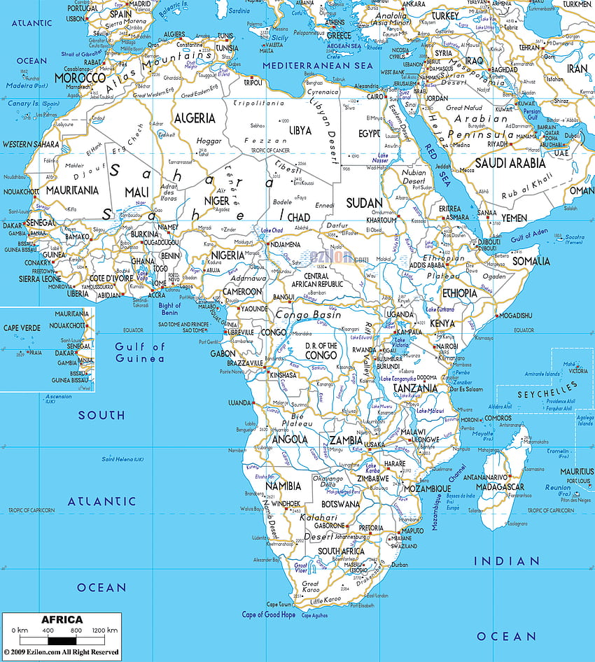 Grande carte routière détaillée et claire de l'Afrique Fond d'écran de téléphone HD