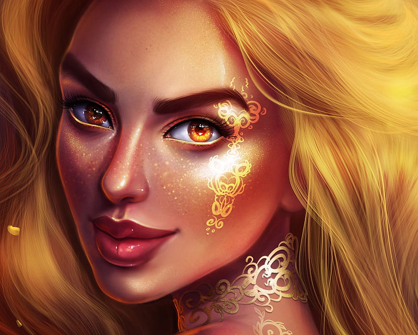 Golden Fantasy Girl Portrait Resolution , , Background, and, Gold Eyelash HD wallpaper