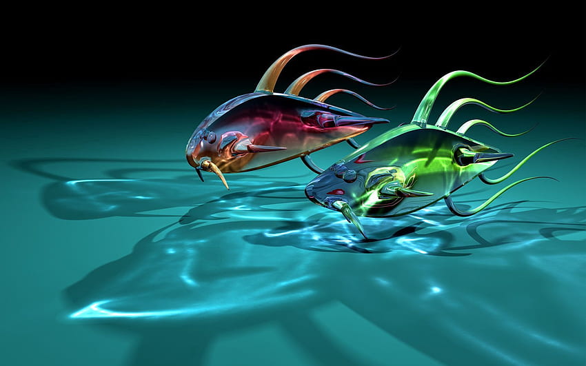 Art, Fishes, Transparent, 3D, Glass, Shadows, Fish, Two HD wallpaper