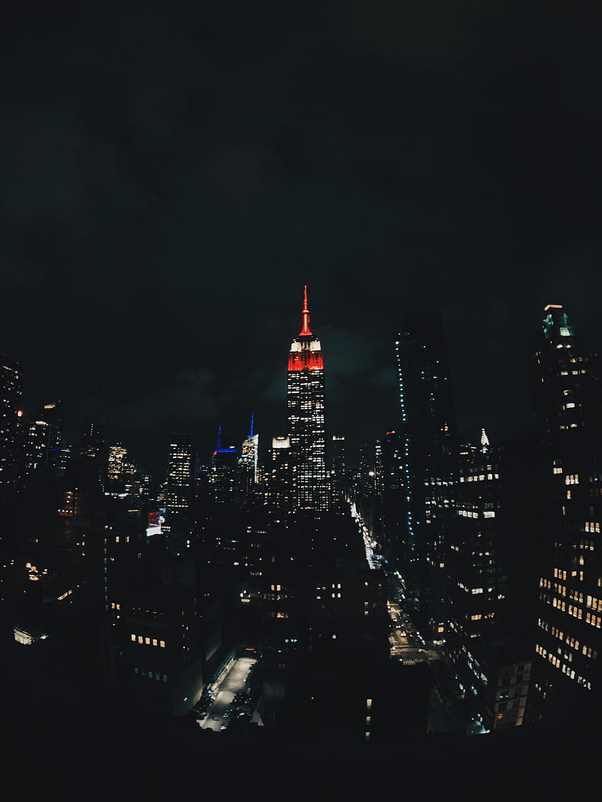 Нощ, Ню Йорк, град, сгради, тъмно HD тапет за телефон
