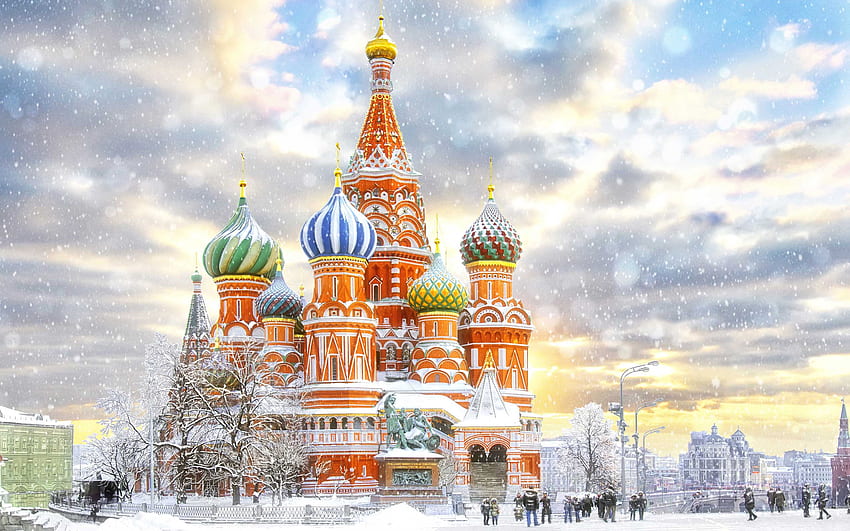Cathédrale Saint-Basile, Moscou, Russie . Arrière-plan, l'hiver de Moscou Fond d'écran HD