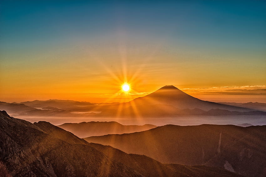 自然, 太陽, 日本, 富士山 高画質の壁紙