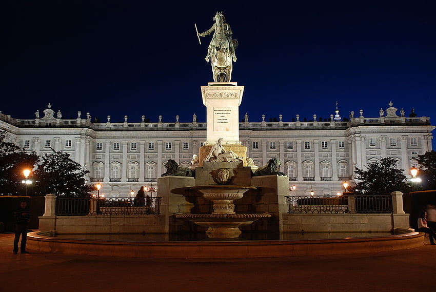 Madrid Royal Palace, Night Madrid Spain HD wallpaper