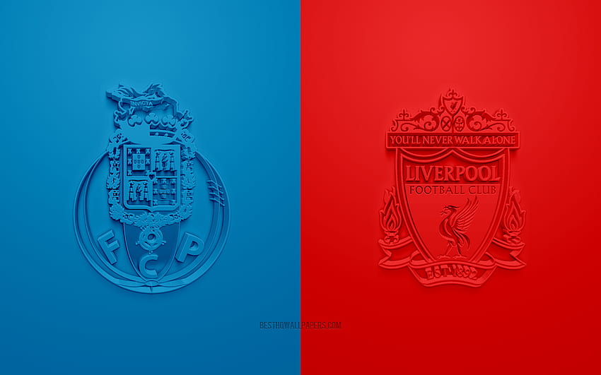 FC Porto vs Liverpool FC, 2021, UEFA Champions League, Gruppo B, loghi 3D, blu rosso, Champions League, partita di calcio, 2021 Champions League, Liverpool FC, FC Porto Sfondo HD