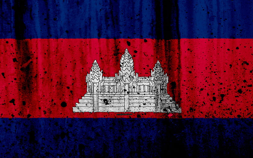 Bandera camboyana, grunge, bandera de Camboya, Asia, Camboya, símbolos nacionales, bandera nacional de Camboya con resolución. Alta calidad fondo de pantalla