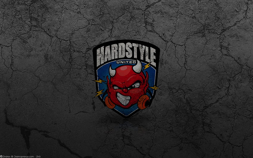 Hardstyle United, rachaduras, unidos, vermelho, diabo, faíscas, hardstyle, techno, baixo papel de parede HD