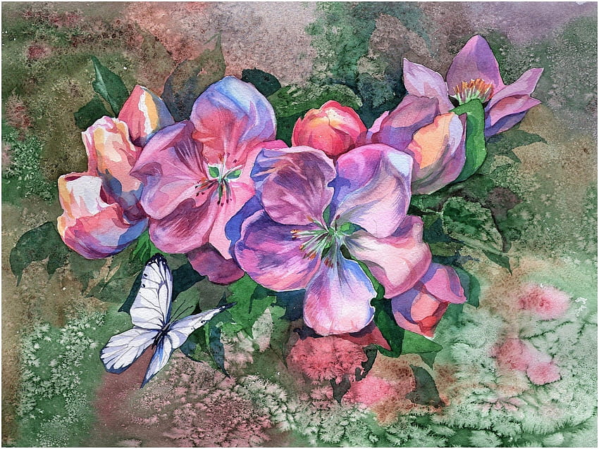 Kwiaty jabłoni, różowy, malarstwo, sztuka, pictura, kwiat, wiosna, kwiat jabłoni Tapeta HD