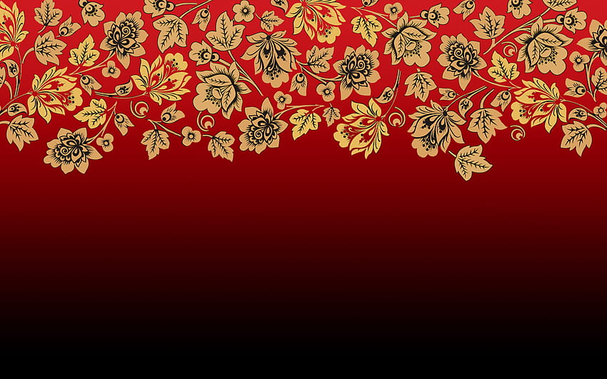 Khokhloma, rusia, merah, ornamen, bunga Wallpaper HD