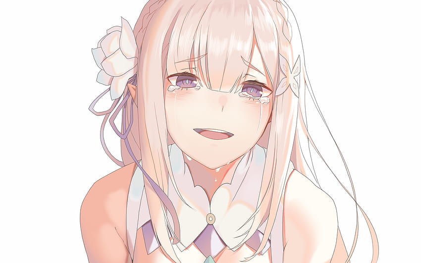 Crying, Emilia, Re:zero, anime girl HD wallpaper