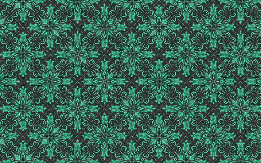 pola damask hijau, , pola bunga vintage, latar belakang vintage hijau, pola bunga, latar belakang dengan bunga, latar belakang retro hijau, latar belakang vintage, latar belakang hijau, pola vintage bunga untuk Wallpaper HD