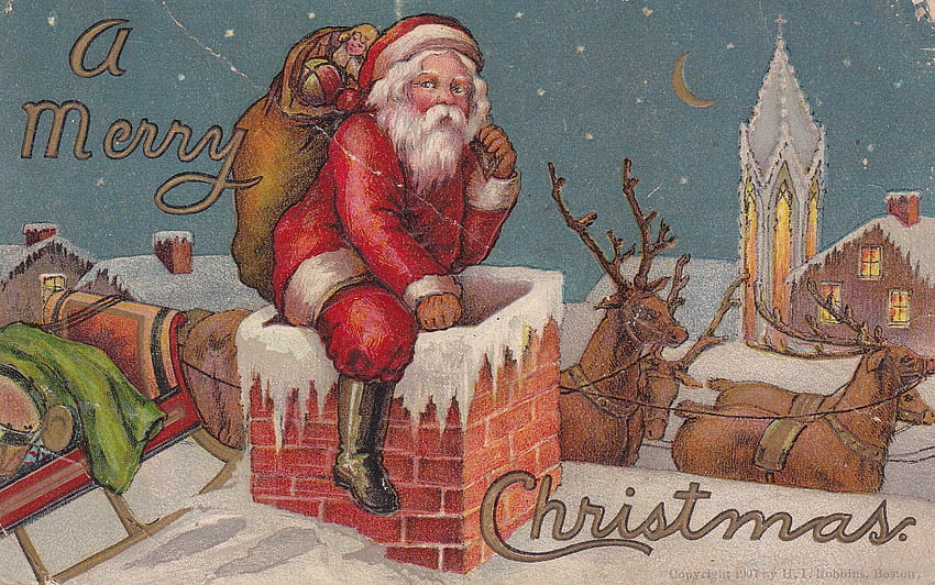 Homespun Hugs and Calico Kisses: Vintage Christmas Postcard, Vintage Christmas Santa HD wallpaper