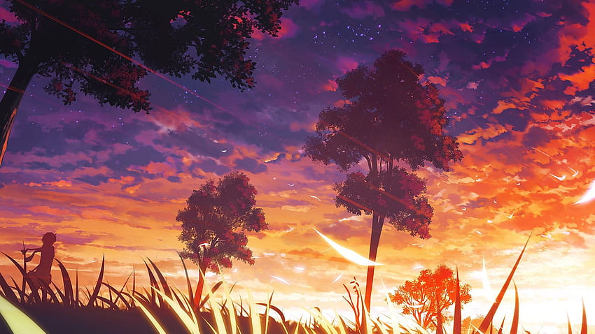 나무, 애니메이션, 만화, 숲 / - 보라색과 주황색 풍경 - & 배경 HD 월페이퍼
