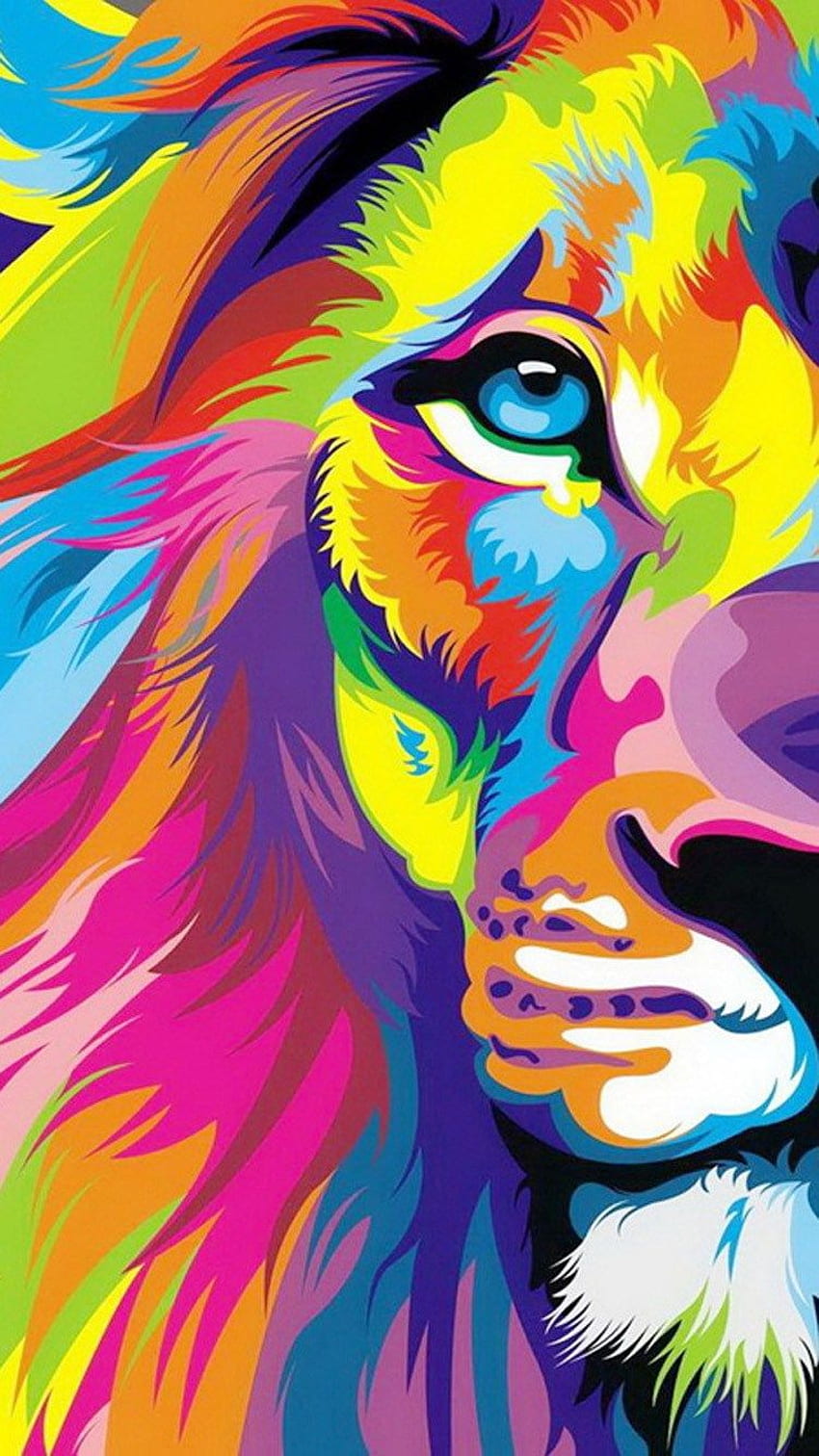 IPhone 6 yang cantik. Lukisan singa, seni singa, singa berwarna-warni wallpaper ponsel HD