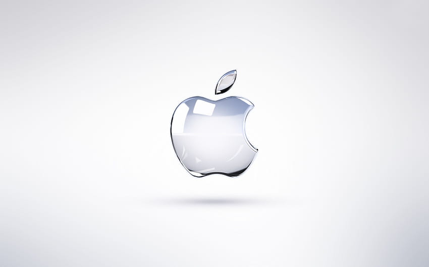光沢のあるシルバーの Apple ロゴ - Apple Mac 。 コンピューターの。 アップル、アップルのロゴ、アップルフル 高画質の壁紙