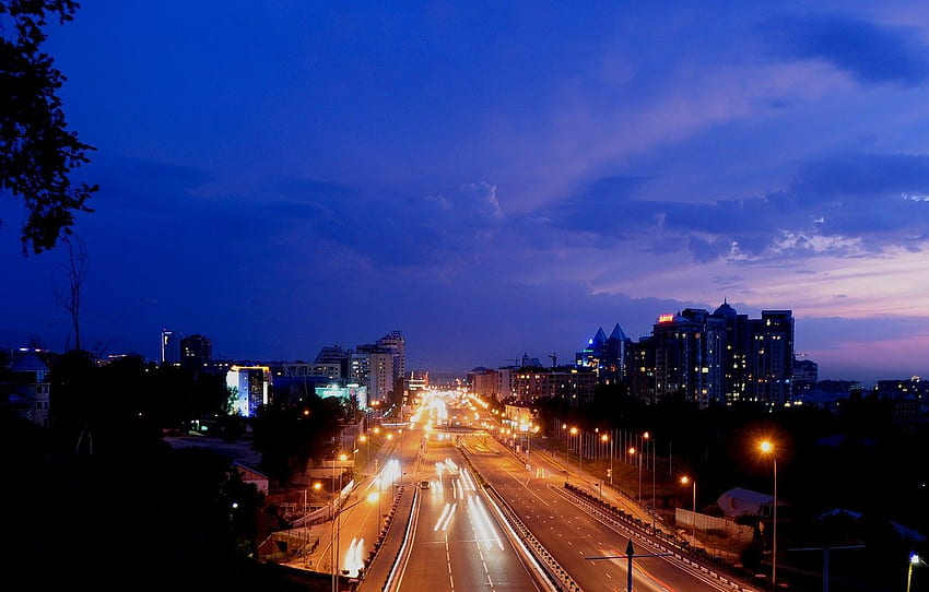 road, night, lights, excerpt, Almaty for , section город HD wallpaper