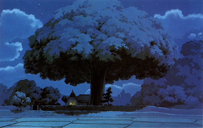 Casa vicino all'albero dipinto, fantasy art, anime, Studio Ghibli, My, My Neighbor Totoro Sfondo HD