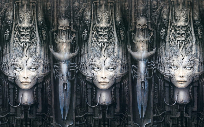 H R Giger Art Artwork Dark Evil Artistic Horror Fantasy Sci-fi Alien Aliens Xenomorph At Dark HD wallpaper