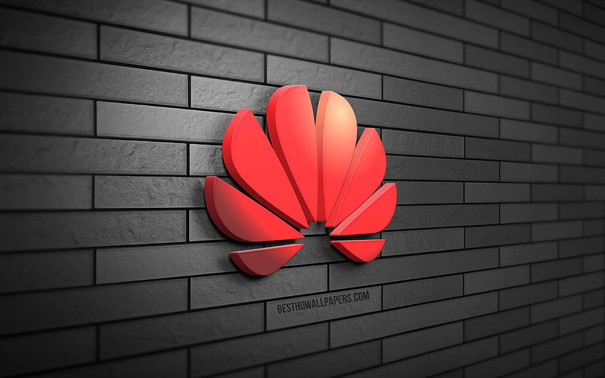 Huawei 3D logo, , gray brickwall, creative, brands, Huawei logo, 3D art, Huawei HD wallpaper