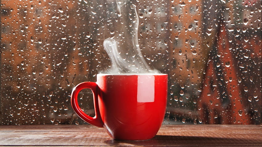 Deszczowy dzień, deszcz, grafika, herbata, upadek, jesień, kawa, napój, krople deszczu, deszcz, martwa natura Tapeta HD