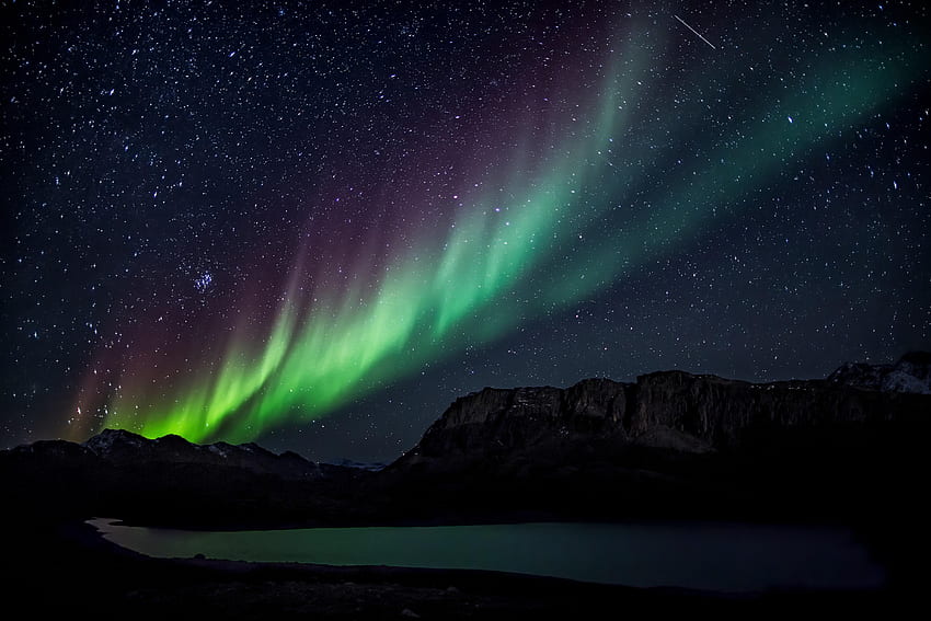 Pegunungan, Malam, Danau, Gelap, Langit Berbintang, Cahaya Utara, Aurora Borealis Wallpaper HD