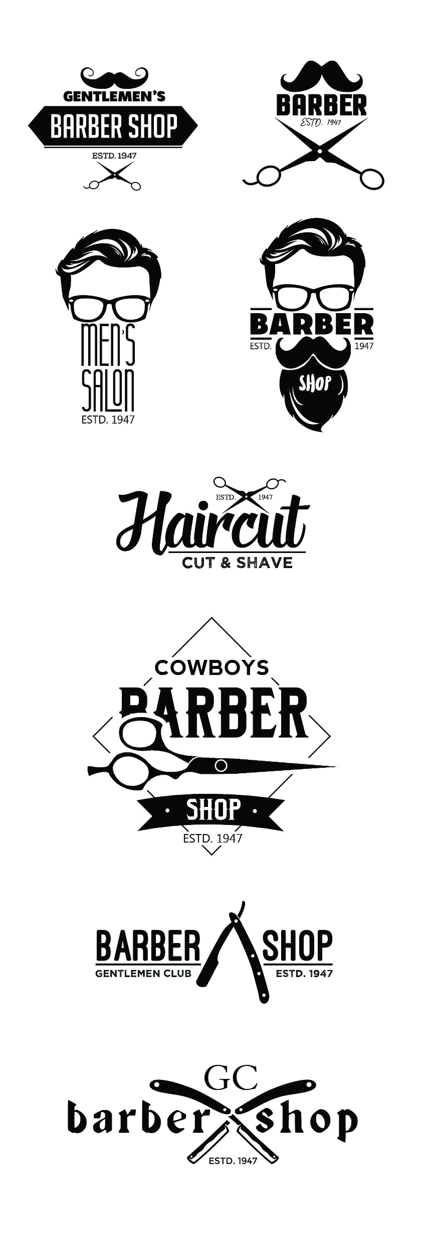 Plantillas de logotipo de peluquería vintage (PSD). bies Cruce de diseño gráfico fondo de pantalla del teléfono