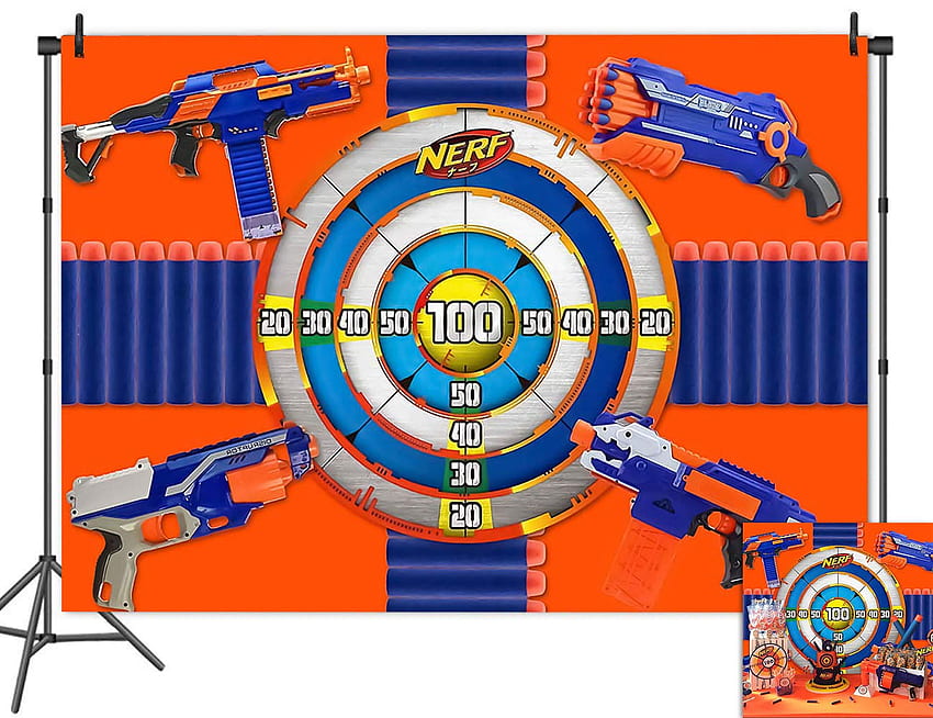 Comprar naranja azul Dart War Gun Shooting Target Game graphy telón de de vinilo ft para bebés niños Birtay Party Banner Booths Decoraciones Kids Playroom Supplies Online at Low, Nerf fondo de pantalla