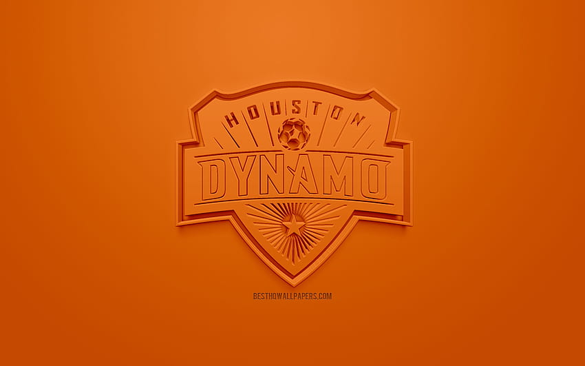 Houston Dynamo, creative 3D logo, orange background, 3D emblem, American soccer club, MLS, Houston, Texas, USA, Major League Soccer, 3D art, football, stylish 3D logo, soccer for with resolution HD wallpaper