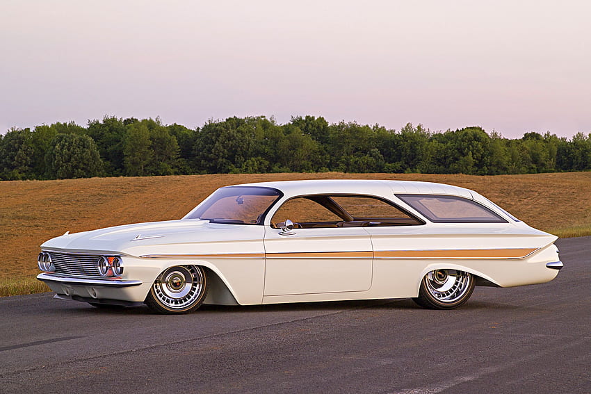 1961 Impala Bubbletop Wagon, бяло, класически, GM, комби, папийонка HD тапет
