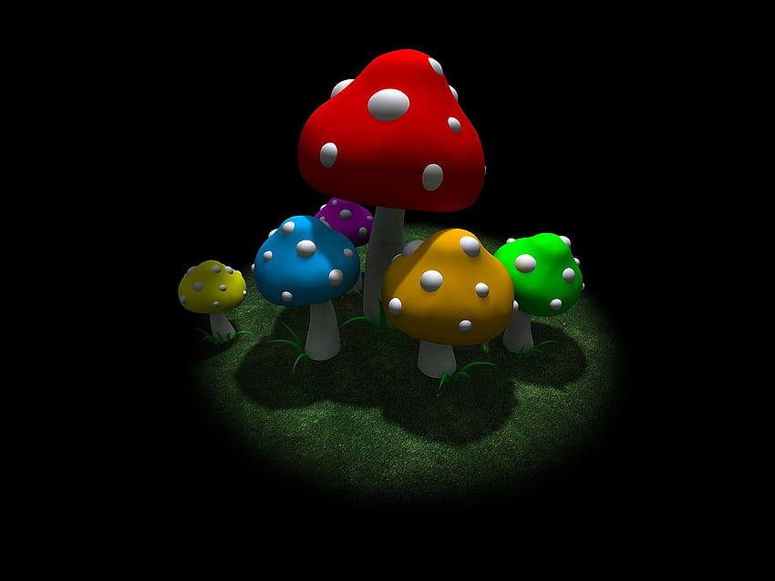 mushroom 2, abstract, color, 3d, mushroom, dark HD wallpaper