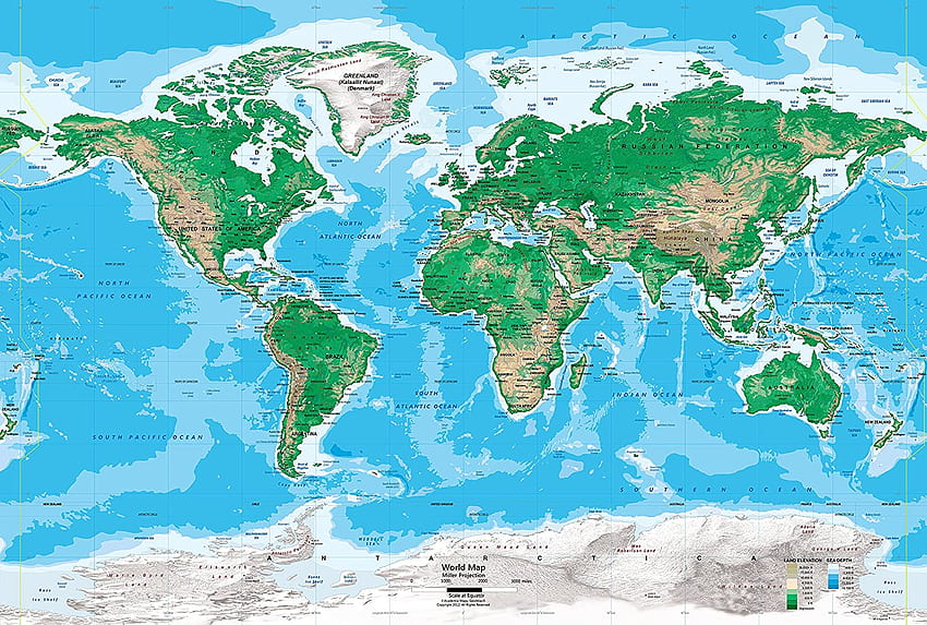Mappe dell'Accademia Mappa del mondo Carta da parati Mappa della topografia fisica - Pre incollata: Casa e cucina Sfondo HD