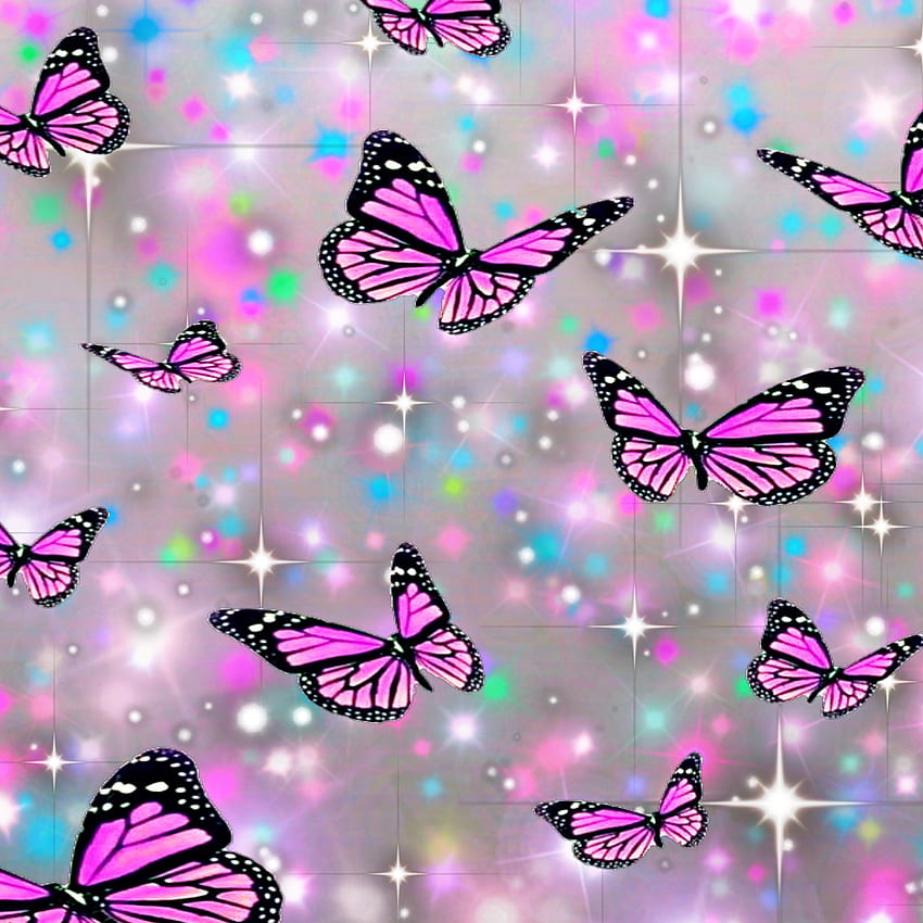 Pink butterfly sparkle, butterflies, background HD phone wallpaper