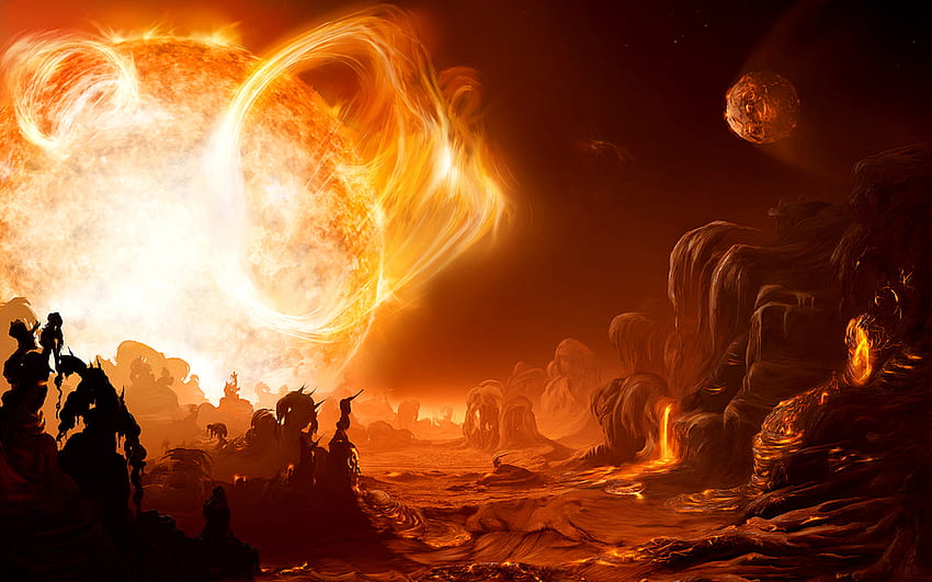 Ciencia ficción ciencia ficción extraterrestre paisaje arte pintura artística cg paisajes digitales fuego llamas sol caliente lava solar espacio planetas color brillante ... fondo de pantalla
