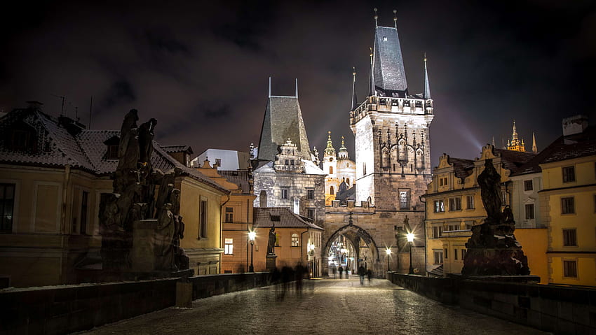 architettura, ponte, capitale, castello, carlo, Praga d'inverno Sfondo HD