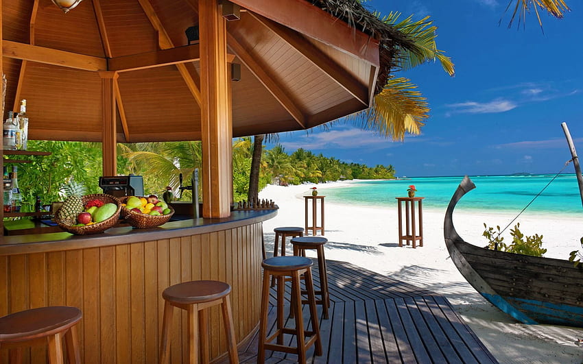 Tropikalny bar na plaży, Tiki Beach Tapeta HD