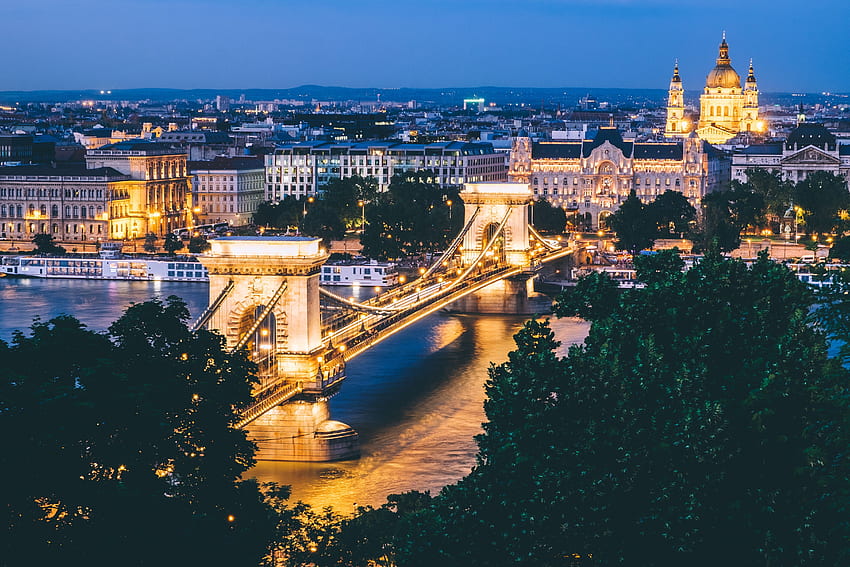Miasta, miasto nocą, most, Węgry, Budapeszt Tapeta HD