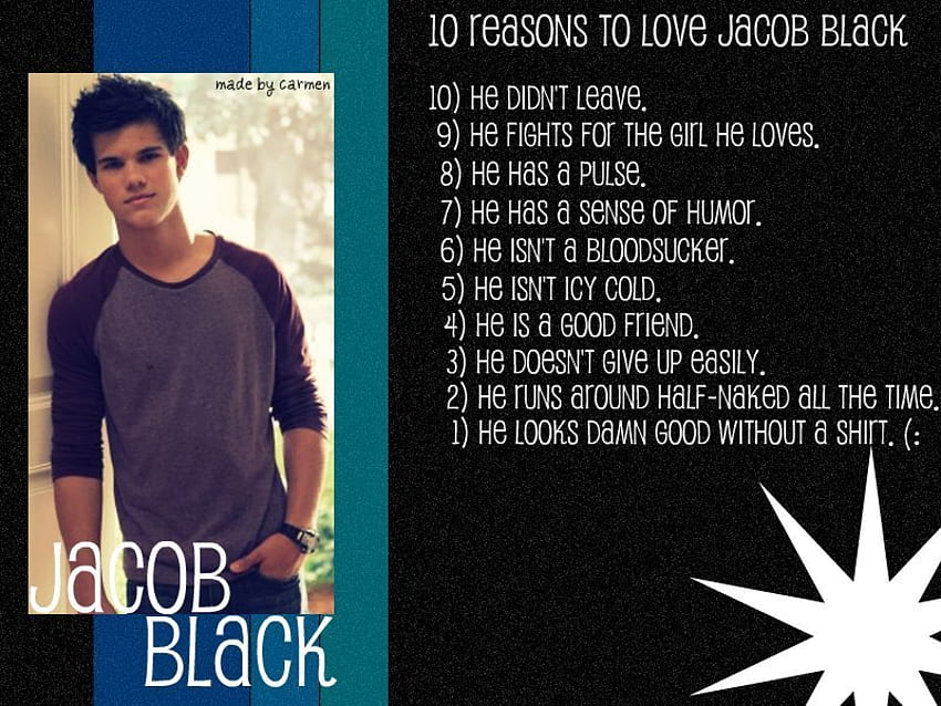 10 razones por las que amamos a JB, crepúsculo, luna nueva, hombre lobo, jacob black, taylor lautner fondo de pantalla